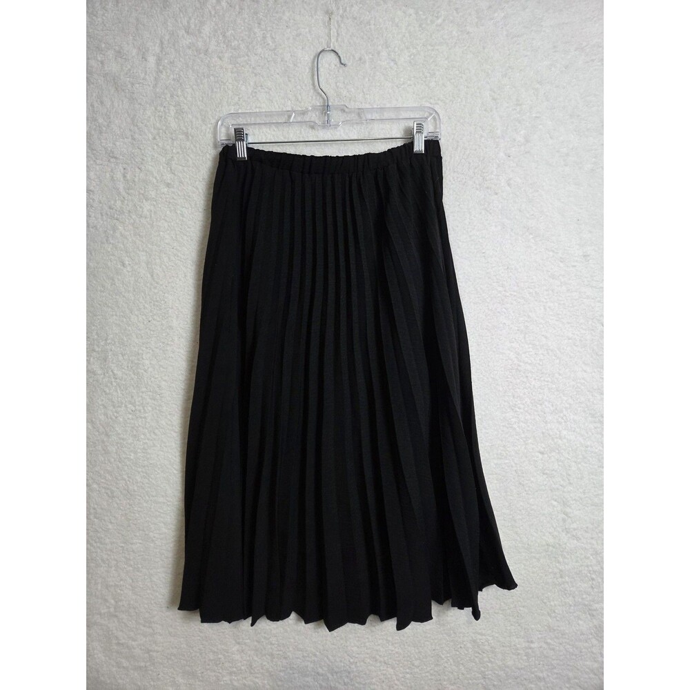 Womens Pleated Midi Skirt M Black Elastic Waist Modest‎ Preppy Classic USA